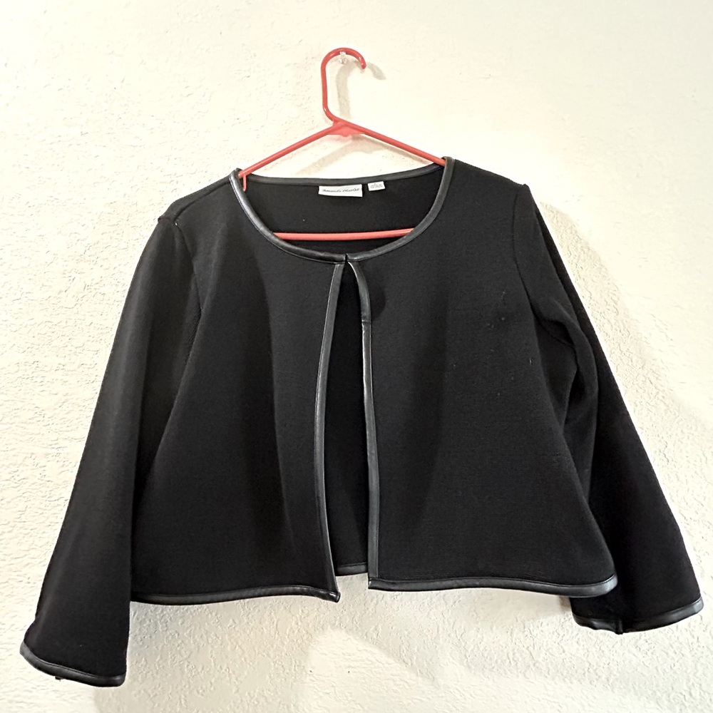 Amanda Charles Women’s Black Jacket with Faux Leather Polyester Trim Size L